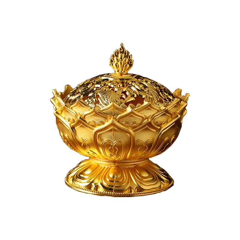 Lotus Flower Incense Burner Buddhism Buddha Holder Brass Mini Censer Incense Metal Craft Home Decoration