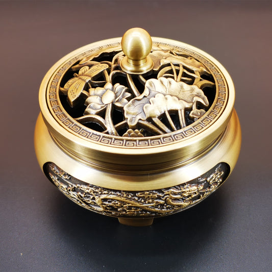 craftsman antique copper incense burner pure copperHome decoration household Zen Xuande stove plate sandalwood burner carving