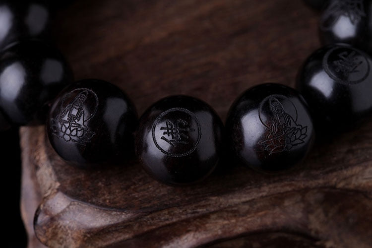 Natural Ebony 15mm 20mm Beads Buddhist Prayer Bracelets Great Sculpture Buddha Bracelet Men Women Meditation Jewelry