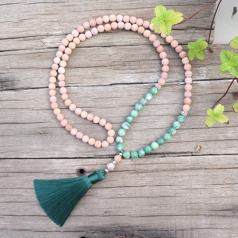 8mm Natural Stone Beads,Matte Line Stone,Qinghai Jadeite,JapaMala Sets,Spiritual Jewelry,Meditation,Inspirational,108 Mala Beads