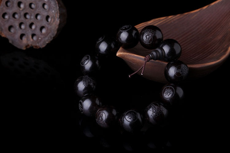 Natural Ebony 15mm 20mm Beads Buddhist Prayer Bracelets Great Sculpture Buddha Bracelet Men Women Meditation Jewelry