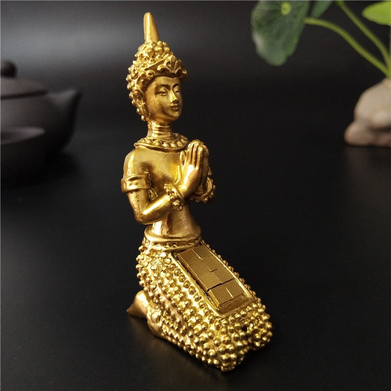 Golden Meditation Buddha Statue Thailand Buddha Sculptures Figurines Resin Crafts Ornament For Home Garden Flowerpot Decoration