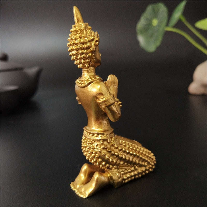 Golden Meditation Buddha Statue Thailand Buddha Sculptures Figurines Resin Crafts Ornament For Home Garden Flowerpot Decoration