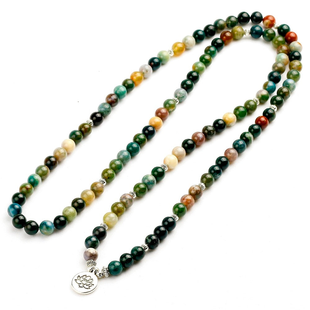 108 Tibetan Buddhist Mala Natural India Onyx Stone Bead Dual-use Women Necklace Men Bracelet Yoga Prayer for Meditation Gift