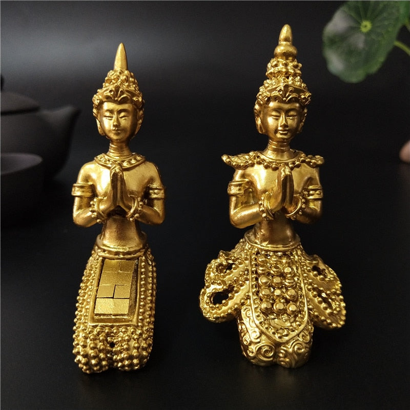 Golden Meditation Buddha Statue Thailand Buddha Sculptures Figurines Resin Crafts Ornament For Home Garden Flowerpot Decoration