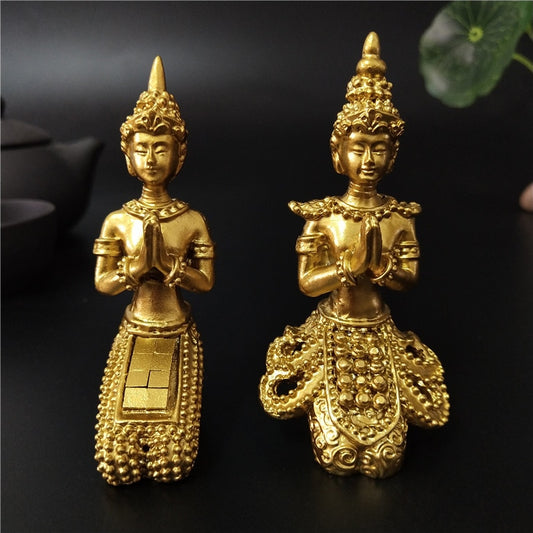 Golden Meditation Buddha Statue Thailand Buddha Sculptures Figurines Resin Crafts Ornament For Home Garden Flowerpot Decoration