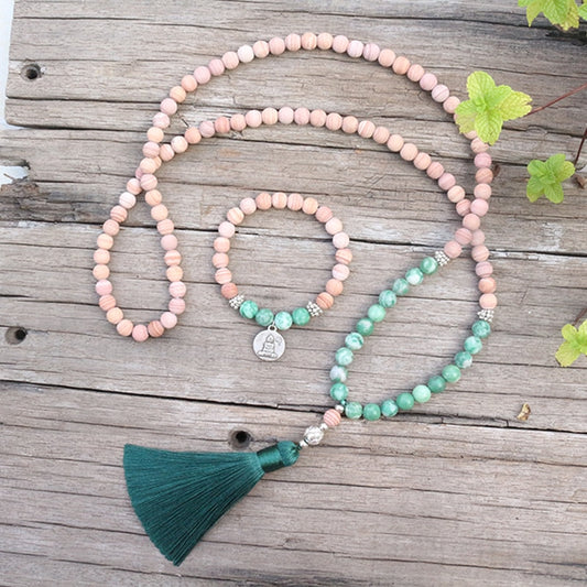 8mm Natural Stone Beads,Matte Line Stone,Qinghai Jadeite,JapaMala Sets,Spiritual Jewelry,Meditation,Inspirational,108 Mala Beads