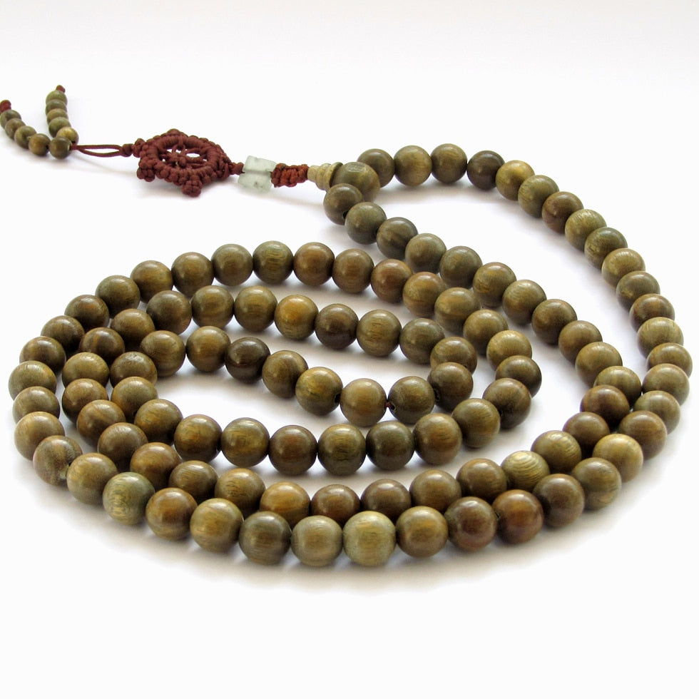 BRO990 Natural Green Sandalwood Beads Necklace 10mm 108 Beads Buddhist Meditation Prayer Malas Fragrant Verawood for Man