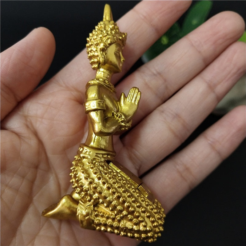 Golden Meditation Buddha Statue Thailand Buddha Sculptures Figurines Resin Crafts Ornament For Home Garden Flowerpot Decoration