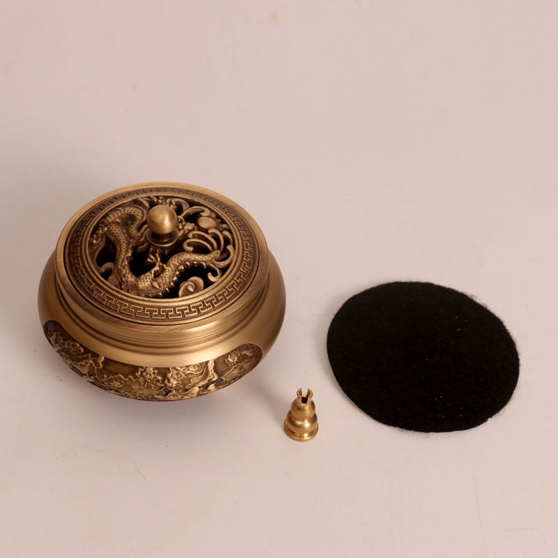 craftsman antique copper incense burner pure copperHome decoration household Zen Xuande stove plate sandalwood burner carving