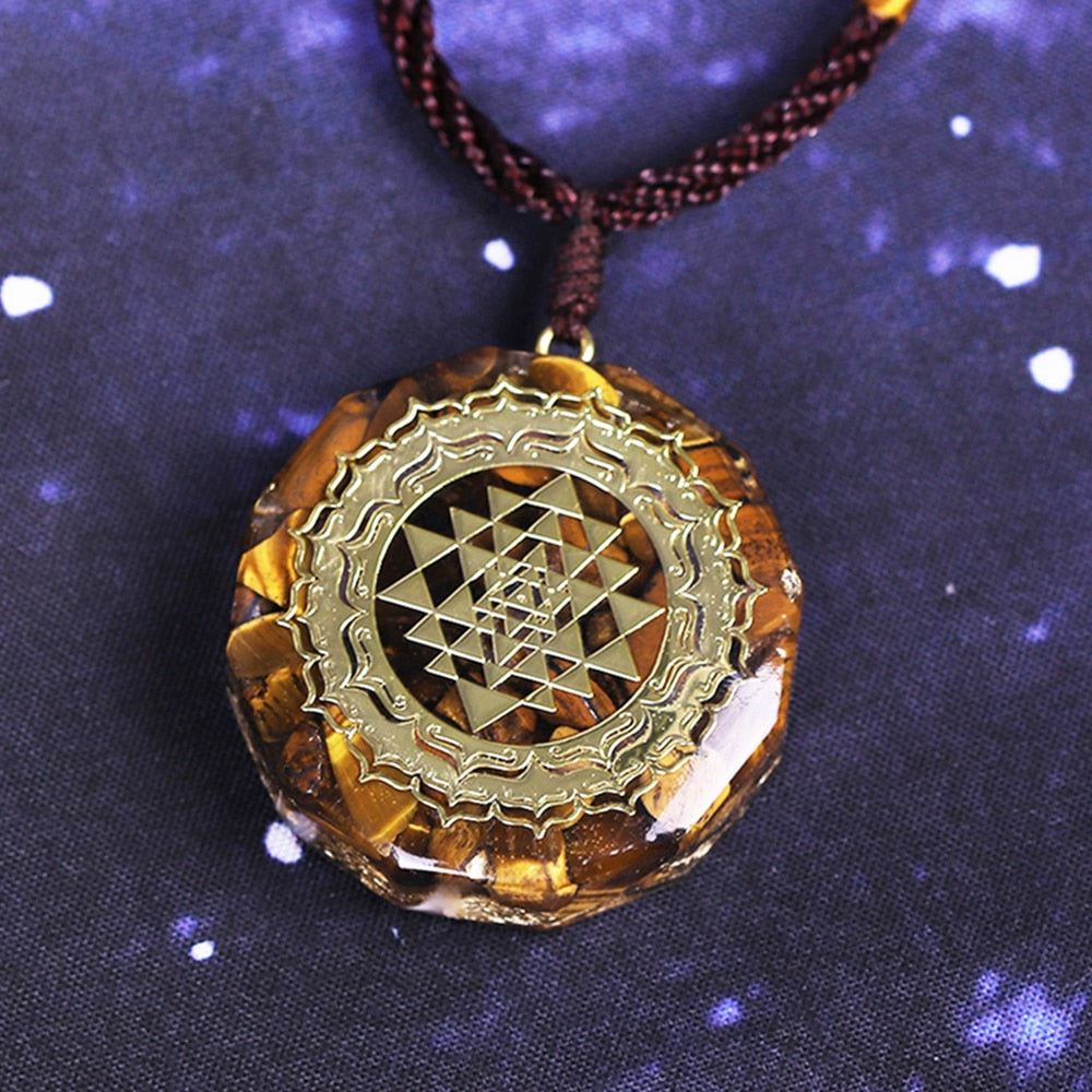Orgonite Pendant Sri Yantra Necklace Tiger Eye Necklace Sacred Geometry Energy Healing Yoga  Jewelry