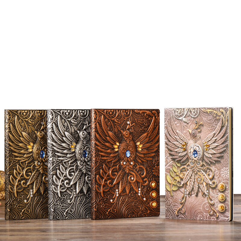 Retro Vintage PU Planner 3D Birds Thick Diary Collection Old Fashion Craft Ruled Paper Creative Gifts