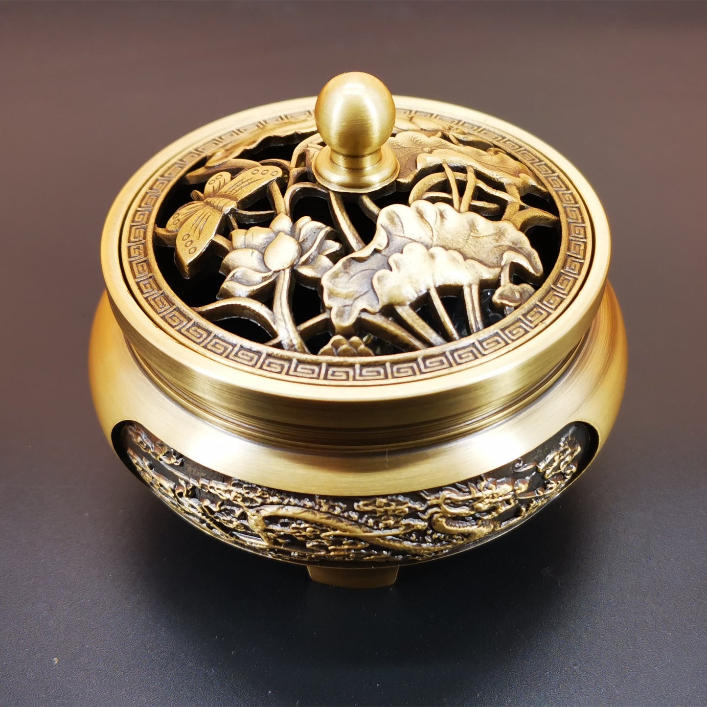 craftsman antique copper incense burner pure copperHome decoration household Zen Xuande stove plate sandalwood burner carving