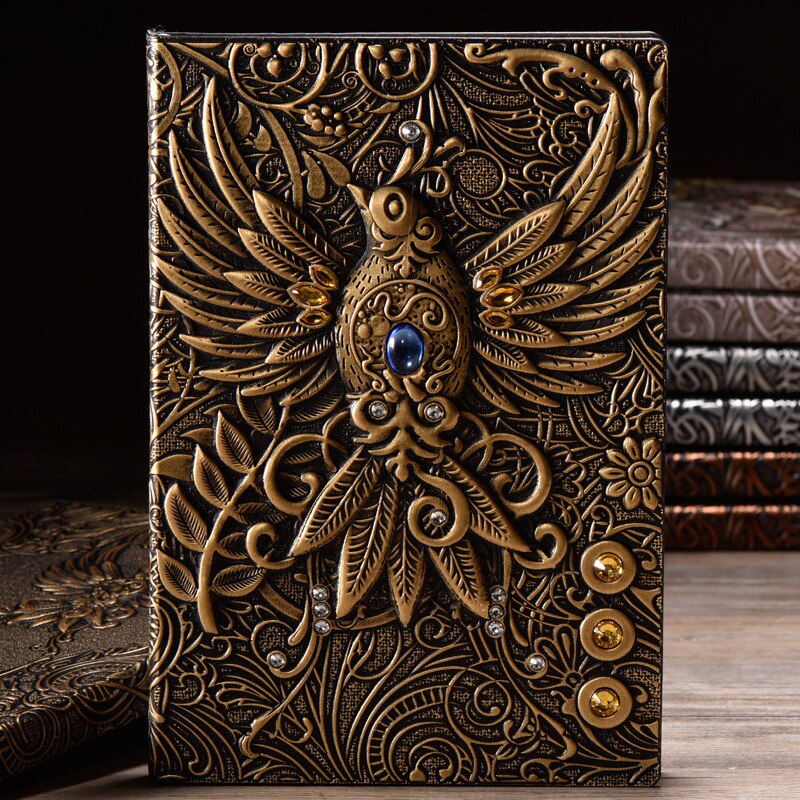 Retro Vintage PU Planner 3D Birds Thick Diary Collection Old Fashion Craft Ruled Paper Creative Gifts