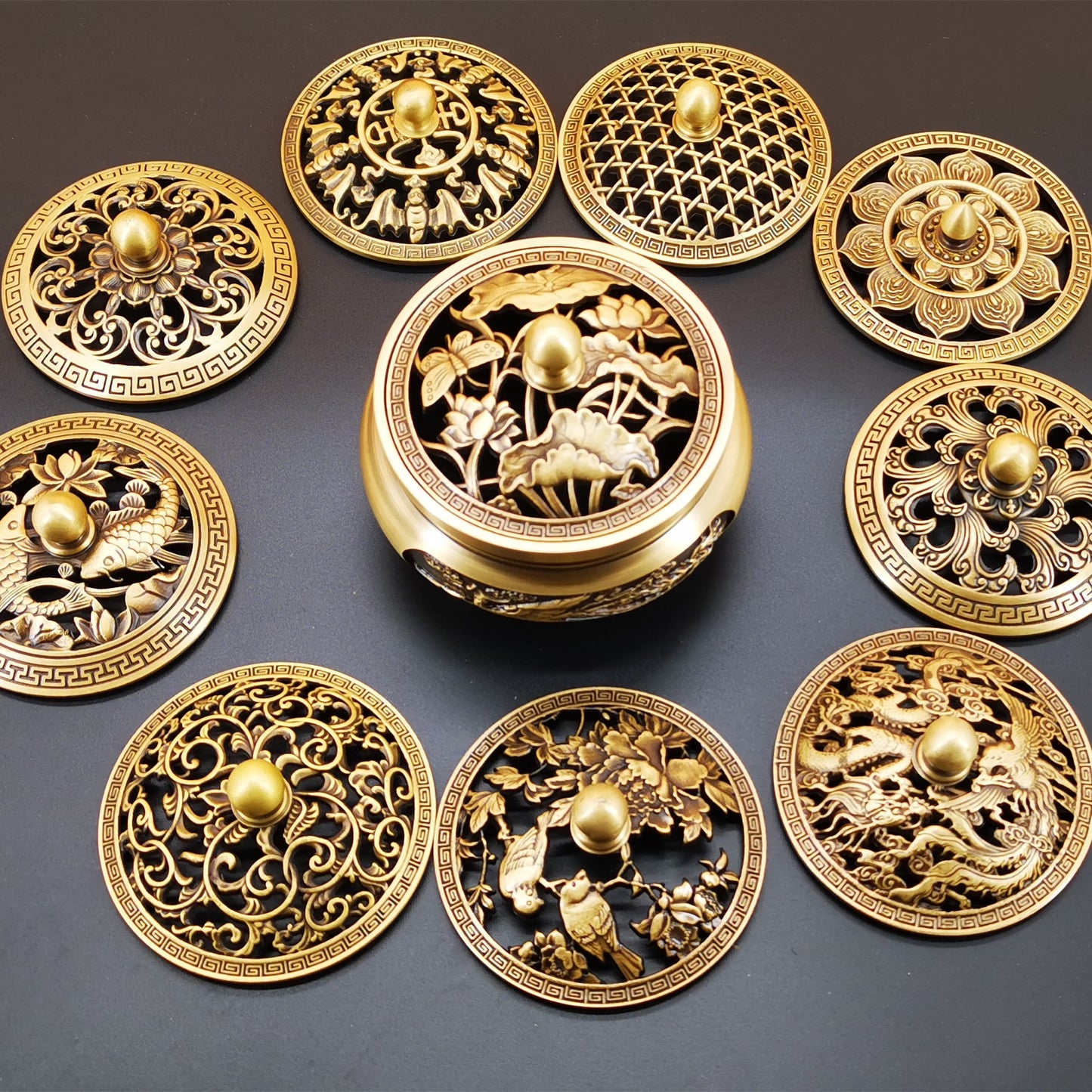 craftsman antique copper incense burner pure copperHome decoration household Zen Xuande stove plate sandalwood burner carving