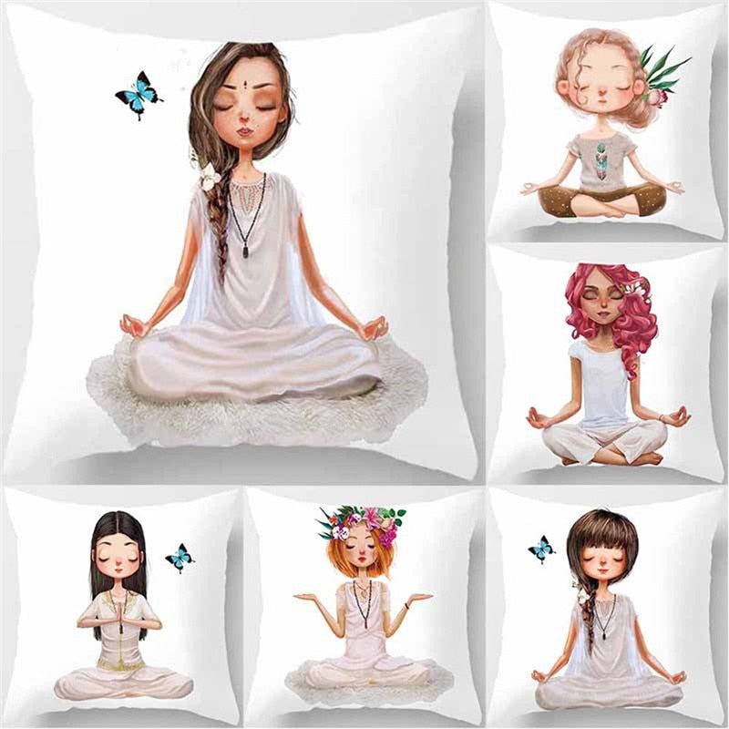 Yoga Meditation Pillowcase Decoration Car Sofa Cushion Cover Waist Cushion Home Decor Bedroom Decorative Sofa Car Throw Pillows