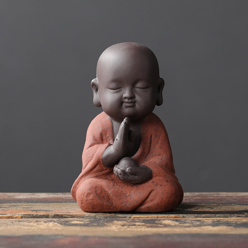 VILEAD 9cm Buddha Statues Small Monk Buddhism Figurines Tea Pet Statuette Feng Shui Ceramic Home Club Geomantic Decoration