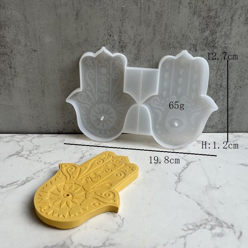 2PCS Hand of Fatima Incense Sticks Base Silicone Mold DIY Yoga Cement Plaster Flower of Life Incense Holder Tray Home Decoration