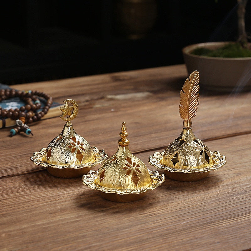 2023 Muslim Eid Mubarak Star Moon Mini Portable Golden Incense Tower Ornaments Ramadan Decor for Home Ramadan Kareem Party Decor