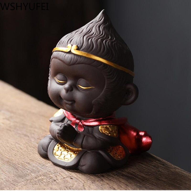 1PCS Handmade Purple Clay Monkey King Figurine Car Ornament Creative Tea Play tea Pets Boutique Tea Table decoration Crafts