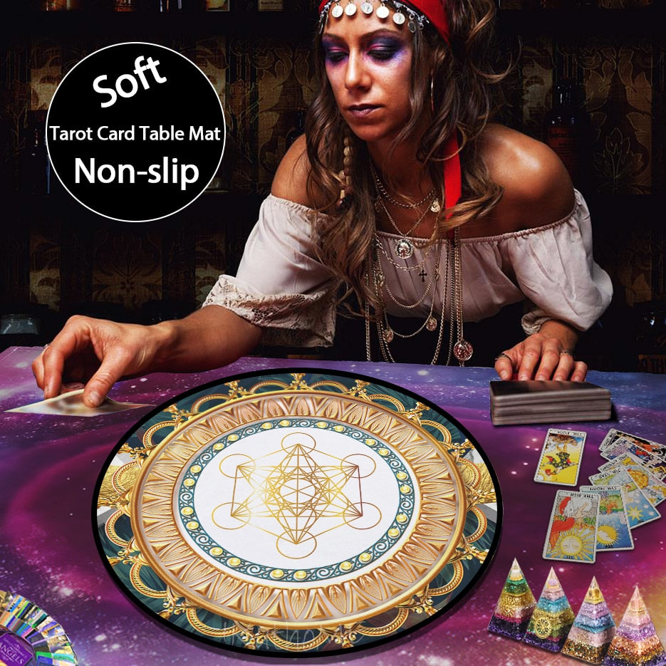 Spiritual Round Rug Buddhist Meditation Mat Reiki Altar Tarot Deck Oracle Card Table Pad Pagan Astrology Metatron Mandala Carpet