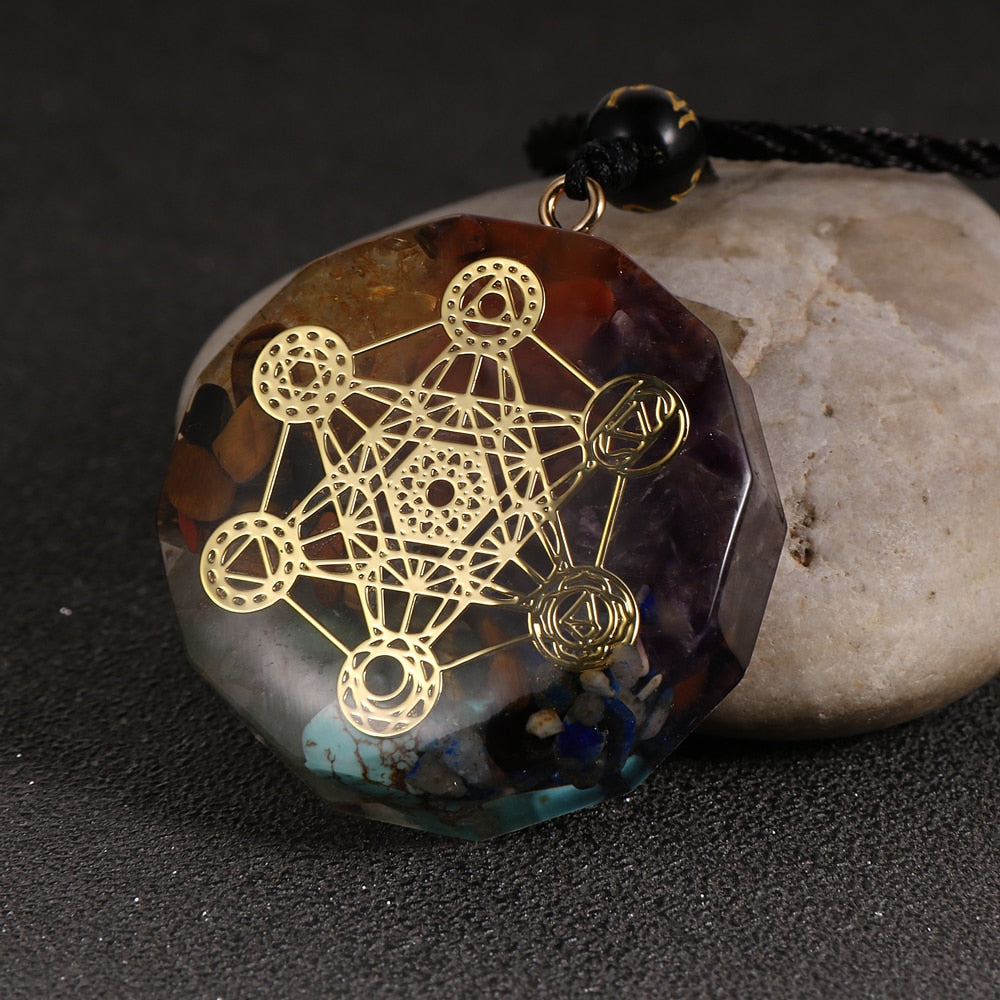 Energy Generator Orgone Amulet 7 Chakras Pendant Necklace Orgonite Meditation Balance EMF Protection Sweater Chain Jewelry