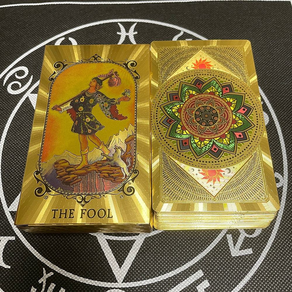 Golden Beautiful English Tarot 12x7cm Cards Deck High Quality Gold Big Size Witchcraft Classic for Beginners with Guidebook