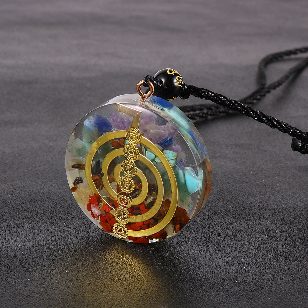 Energy Generator Orgone Amulet 7 Chakras Pendant Necklace Orgonite Meditation Balance EMF Protection Sweater Chain Jewelry