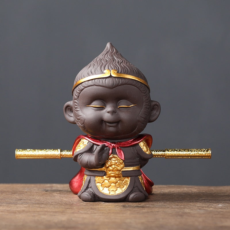 1PCS Handmade Purple Clay Monkey King Figurine Car Ornament Creative Tea Play tea Pets Boutique Tea Table decoration Crafts