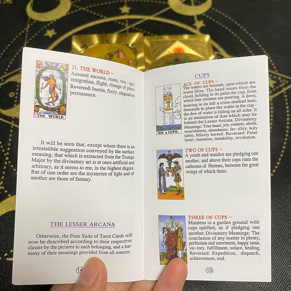 Golden Beautiful English Tarot 12x7cm Cards Deck High Quality Gold Big Size Witchcraft Classic for Beginners with Guidebook