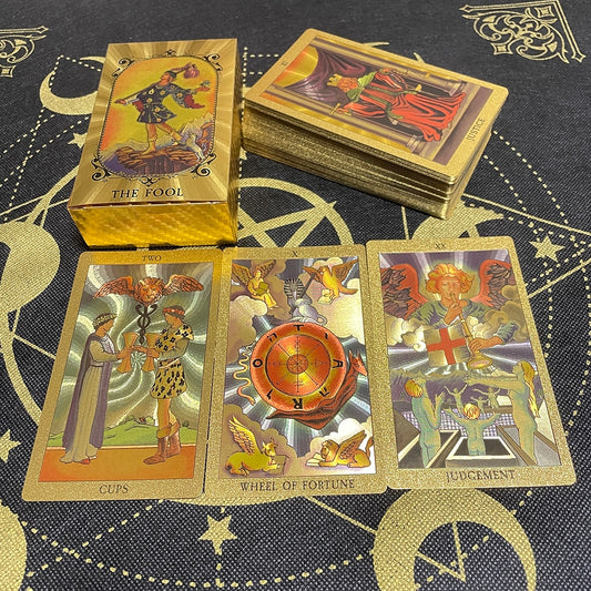 Golden Beautiful English Tarot 12x7cm Cards Deck High Quality Gold Big Size Witchcraft Classic for Beginners with Guidebook