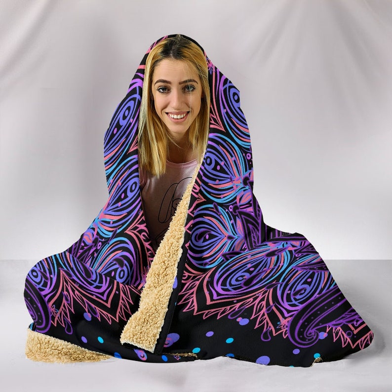 Spiritual Lotus Flower Hooded Blanket - Magical Eye-Catching Unforgettable, Healing Divine Powers, Soft Wearable Blanket Hoodie,
