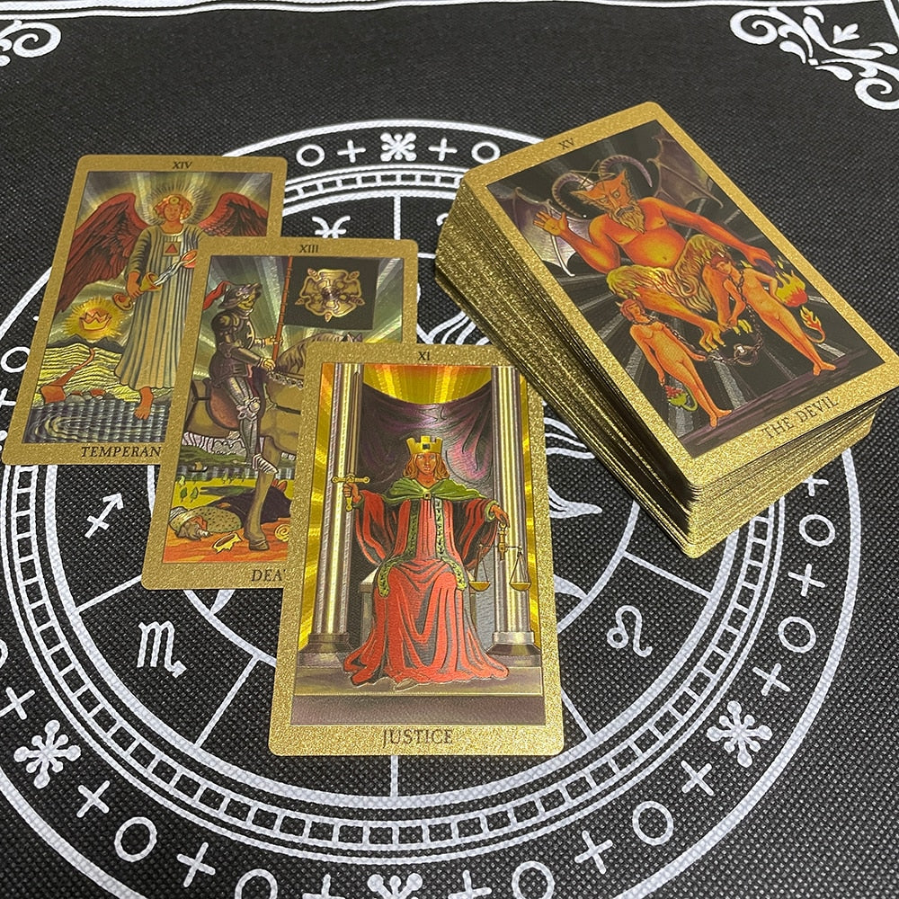 Golden Beautiful English Tarot 12x7cm Cards Deck High Quality Gold Big Size Witchcraft Classic for Beginners with Guidebook