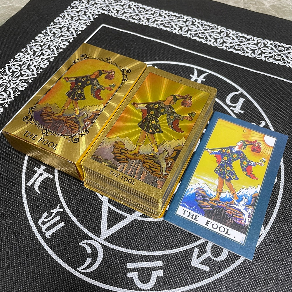 Golden Beautiful English Tarot 12x7cm Cards Deck High Quality Gold Big Size Witchcraft Classic for Beginners with Guidebook
