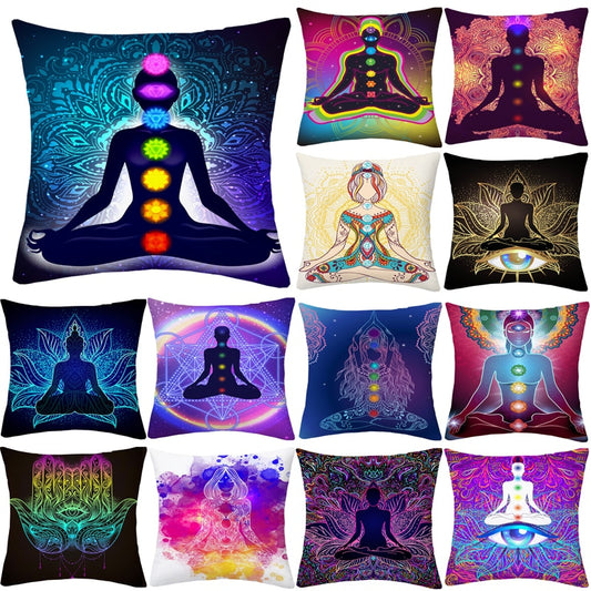 45x45cm Mandala Buddha Meditation Chakra Cushion Cover Linen Throw Pillows Vintage Religious Yoga Pillowcases Sofa Home Decor