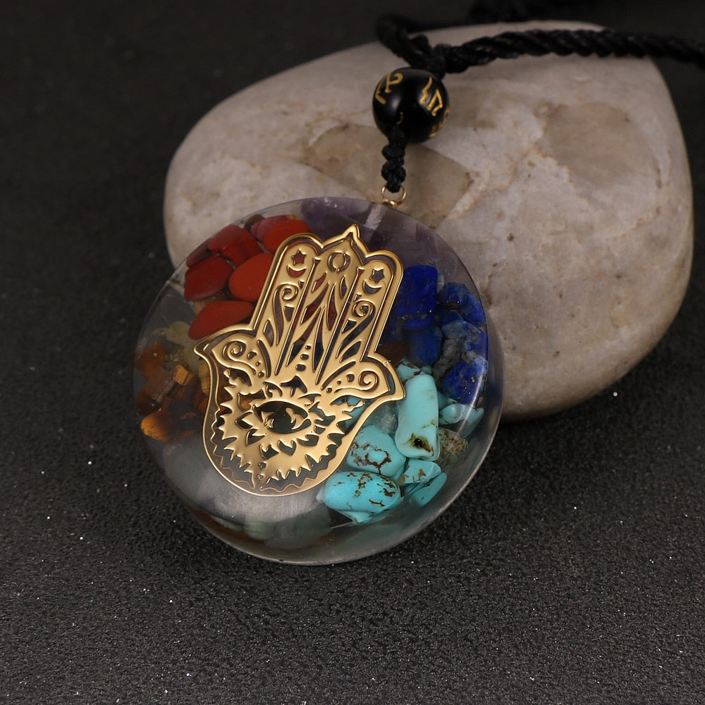 Energy Generator Orgone Amulet 7 Chakras Pendant Necklace Orgonite Meditation Balance EMF Protection Sweater Chain Jewelry