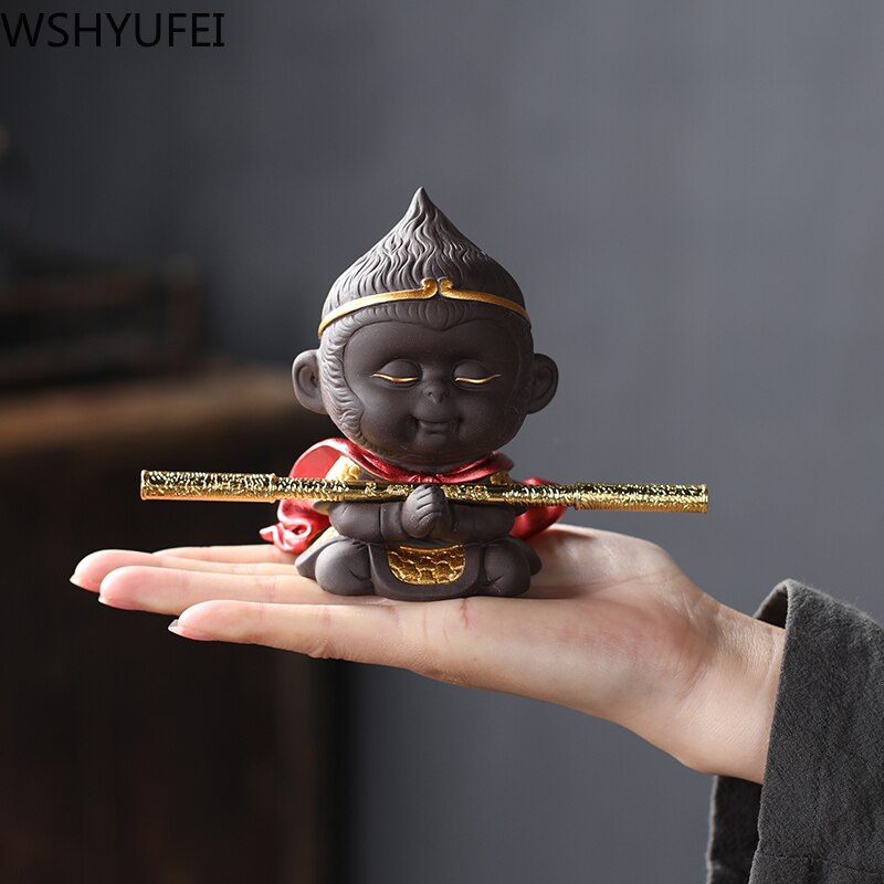1PCS Handmade Purple Clay Monkey King Figurine Car Ornament Creative Tea Play tea Pets Boutique Tea Table decoration Crafts