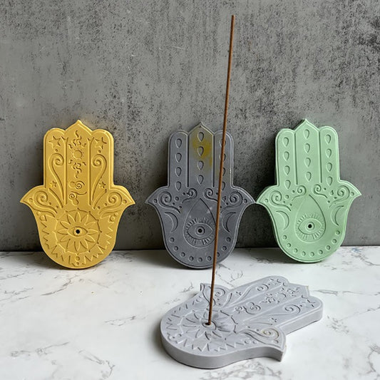 2PCS Hand of Fatima Incense Sticks Base Silicone Mold DIY Yoga Cement Plaster Flower of Life Incense Holder Tray Home Decoration