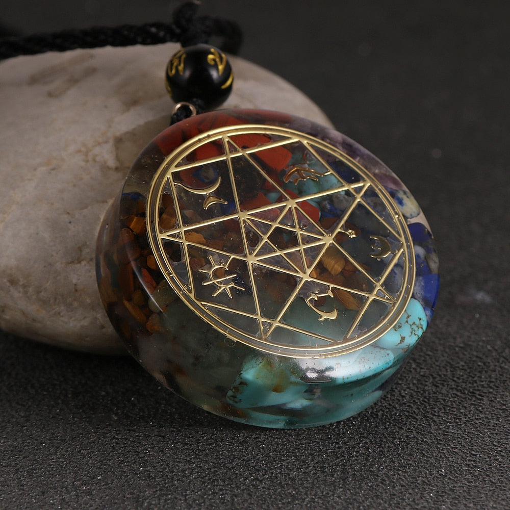 Energy Generator Orgone Amulet 7 Chakras Pendant Necklace Orgonite Meditation Balance EMF Protection Sweater Chain Jewelry