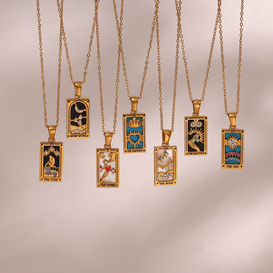 2022 New Design Christmas Jewelry Gift Colorful Gometric Meaningful Moon Sun Lover Stainless Steel Tarot Necklaces For Women