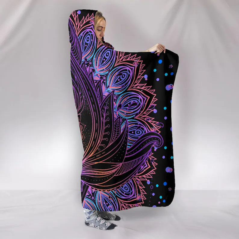 Spiritual Lotus Flower Hooded Blanket - Magical Eye-Catching Unforgettable, Healing Divine Powers, Soft Wearable Blanket Hoodie,