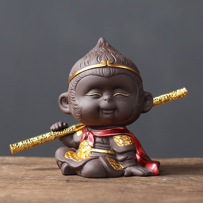 1PCS Handmade Purple Clay Monkey King Figurine Car Ornament Creative Tea Play tea Pets Boutique Tea Table decoration Crafts