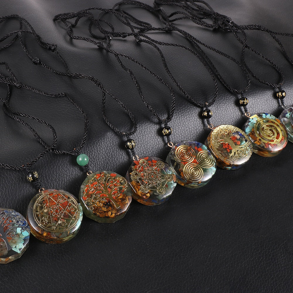 Energy Generator Orgone Amulet 7 Chakras Pendant Necklace Orgonite Meditation Balance EMF Protection Sweater Chain Jewelry