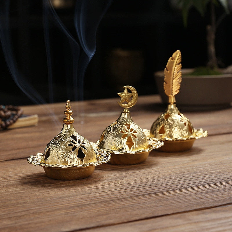 2023 Muslim Eid Mubarak Star Moon Mini Portable Golden Incense Tower Ornaments Ramadan Decor for Home Ramadan Kareem Party Decor