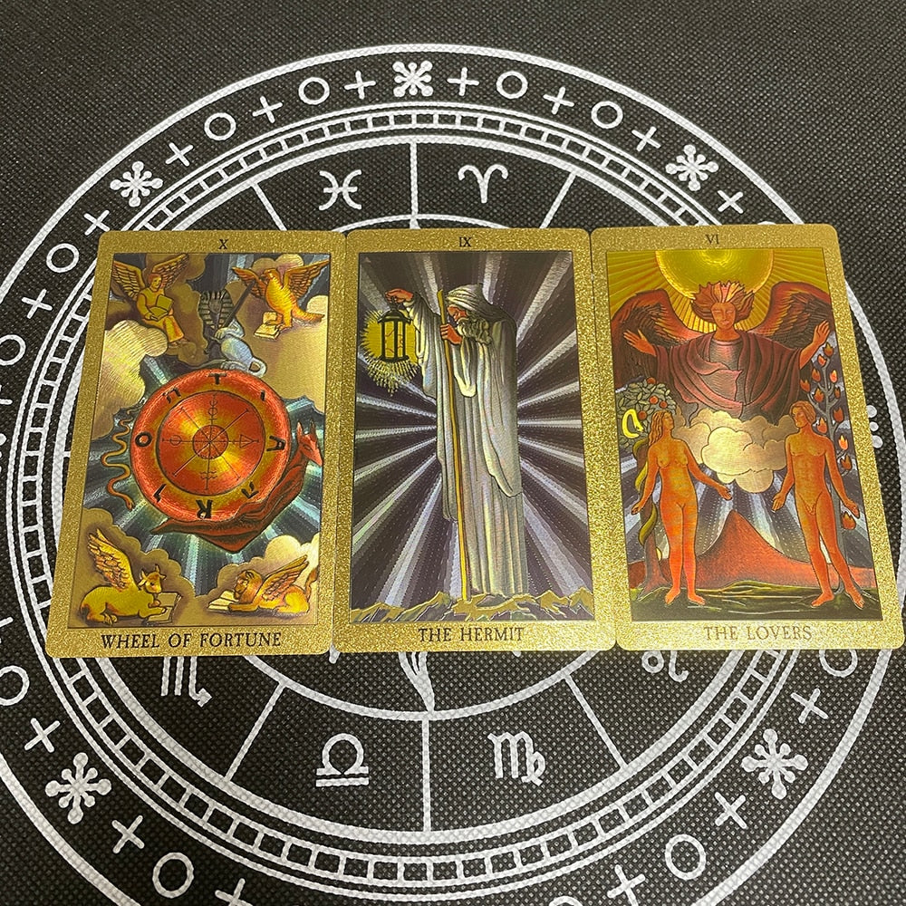Golden Beautiful English Tarot 12x7cm Cards Deck High Quality Gold Big Size Witchcraft Classic for Beginners with Guidebook