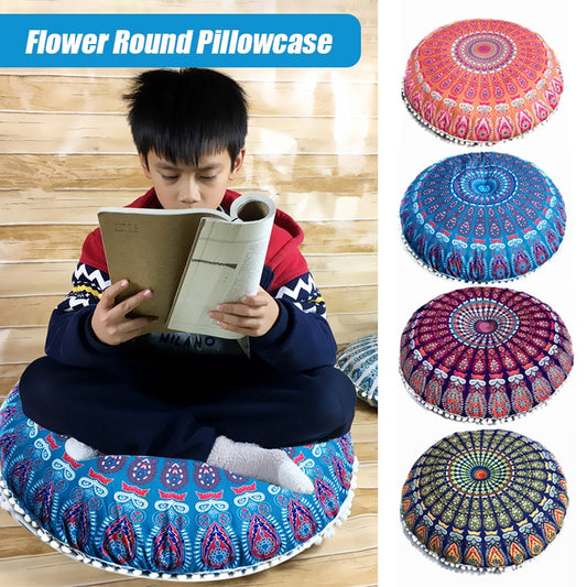 43/80cm Mandala Pattern Floor Pillows Round Bohemian Meditation Seat Cushion Cover Pouf Case Retro Feather Printed Home Decor
