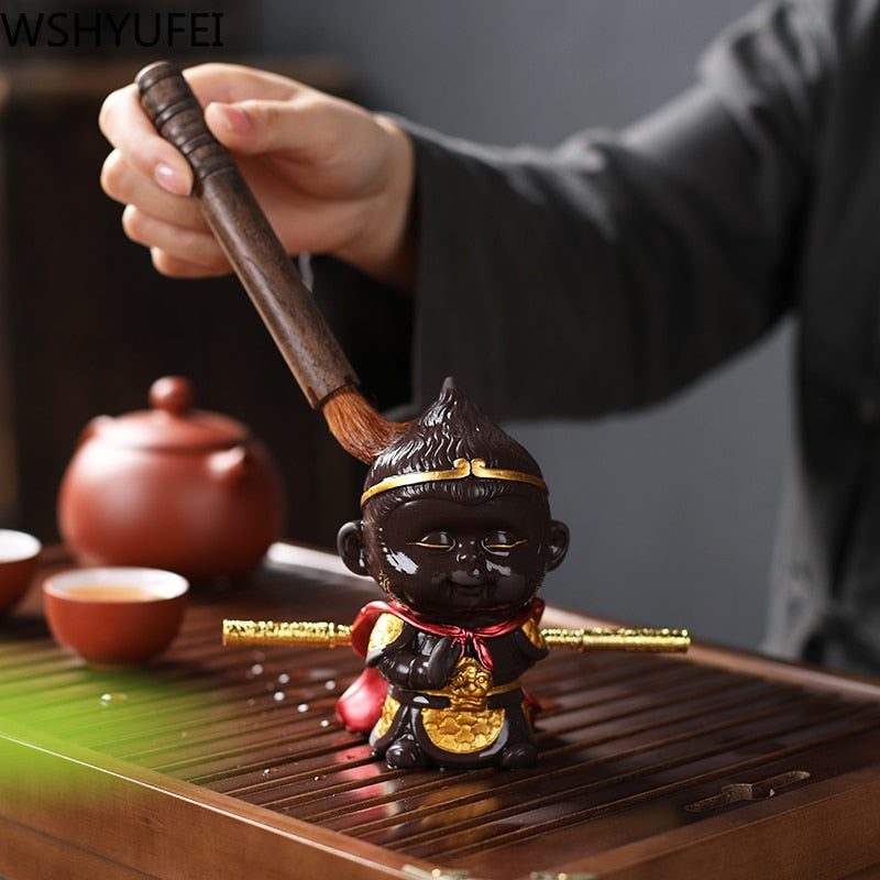 1PCS Handmade Purple Clay Monkey King Figurine Car Ornament Creative Tea Play tea Pets Boutique Tea Table decoration Crafts