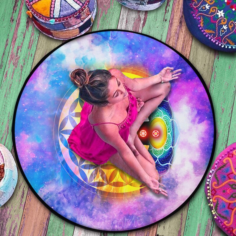 Colorful Seven Chakra Carpet Flower of Life Round Yoga Mat Reiki Meditation Rug Spiritual Healing Energy Crystal Pad Non-slip