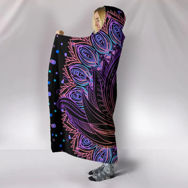 Spiritual Lotus Flower Hooded Blanket - Magical Eye-Catching Unforgettable, Healing Divine Powers, Soft Wearable Blanket Hoodie,