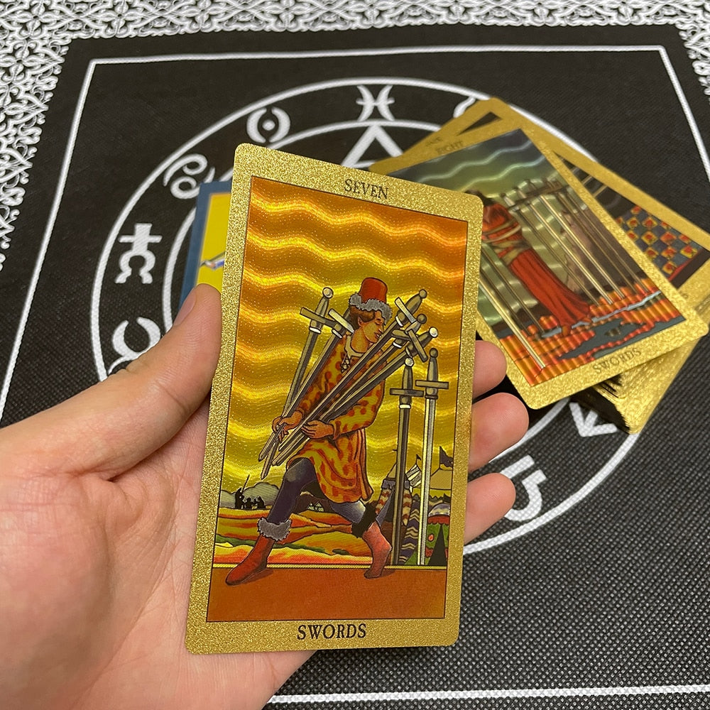 Golden Beautiful English Tarot 12x7cm Cards Deck High Quality Gold Big Size Witchcraft Classic for Beginners with Guidebook